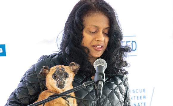 Foster Volunteer Sheela Pai with Milo